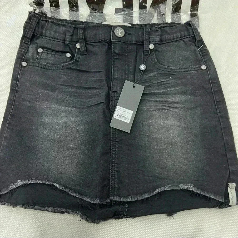 ONE TEASPOON BLACK PUNK 2020 MINI STRETCH HIGH WAIST DENIM SKIRT Size 12-14 NWT